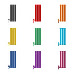 Hot radiator icon isolated on white background, color set