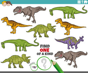 one of a kind task with cartoon dinosaurs characters