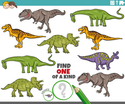 one of a kind task with cartoon dinosaurs characters