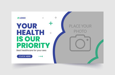 Medical healthcare youtube thumbnail and web banner or social media banner template