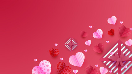 Happy valentine's day Red Pink Papercut style design background