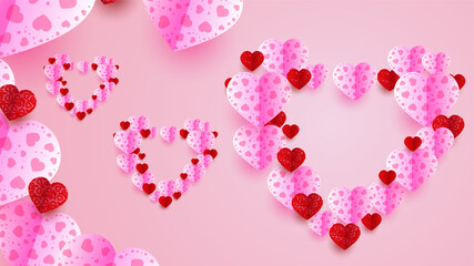 Valentine's Red Pink Papercut style design background