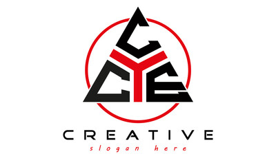 triangle badge with circle CCE letter  logo design vector, business logo, icon shape logo, stylish logo template
