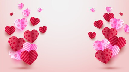 Love valentine's day Red Pink Papercut style design background