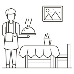 Waiter presenting the meal Concept,  enjoyable dining experience Vector Icon Design, Hotel and Motel Services Symbol, Vacations Rental Sign, Restaurant Supplies Stock Illustration