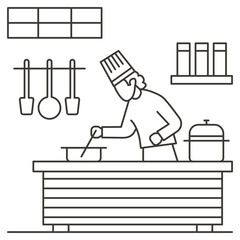 chef cooking food in the kitchen Concept Vector Icon Design, Hotel and Motel Services Symbol, Vacations Rental Sign, Restaurant Supplies Stock Illustration
