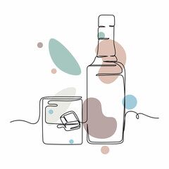 Vector abstract continuous one single simple line drawing icon of scotch whiskey bottle glass in silhouette sketch.
