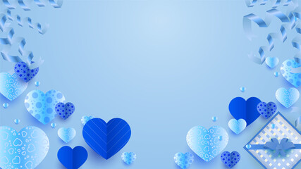 Fototapeta na wymiar Happy valentine's day Blue Papercut style design background