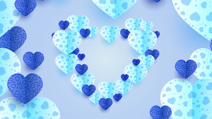 Valentine's Blue Papercut style design background