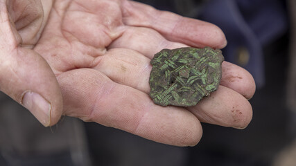 Viking age broche in finders hand