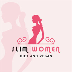 silhouette slim women logo vector illustration template icon graphic design. symbol and sign for business healthy vegan and diet program