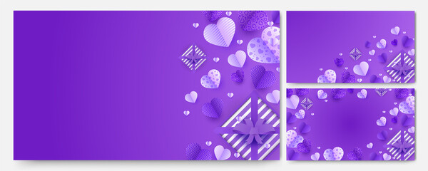 Happy valentine's day purple Papercut style design background