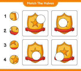 Match the halves. Match halves of Trophy. Educational children game, printable worksheet, vector illustration