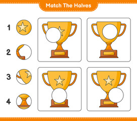 Match the halves. Match halves of Trophy. Educational children game, printable worksheet, vector illustration