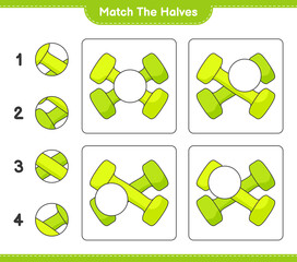 Match the halves. Match halves of Dumbbell. Educational children game, printable worksheet, vector illustration