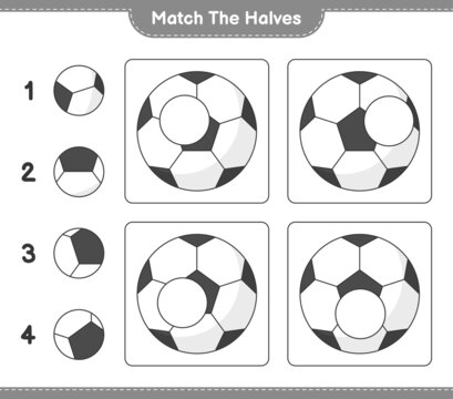 Match the halves. Match halves of Soccer Ball. Educational children game, printable worksheet, vector illustration