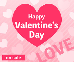 バレンタインデーのセールバナー、ピンクのハート　336x280