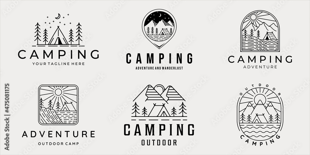 Wall mural set of camping logo line art simple minimalist vector illustration template icon graphic design. bun