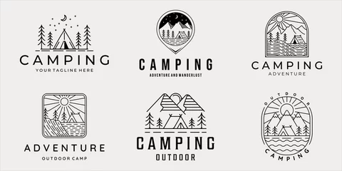 Foto op Aluminium set van camping logo lijn kunst eenvoudige minimalistische vector illustratie sjabloon pictogram grafisch ontwerp. bundelverzameling van verschillende kampen in de natuur met badge en typografische stijl © zyxroun