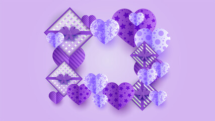 Happy valentine's day purple Papercut style design background