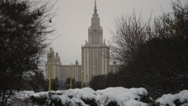 The famous Moscow State University in winter during the daytime