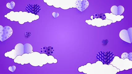 Plexiglas foto achterwand valentine's day purple Papercut style design background © SyahCreation