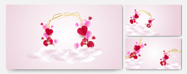 Valentine's day love heart banner background. valentine's luxury Red Pink Papercut style design background