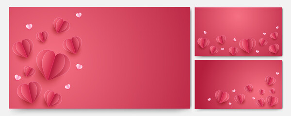 Valentine's day love heart banner background. Valentine's day Red Papercut style design background