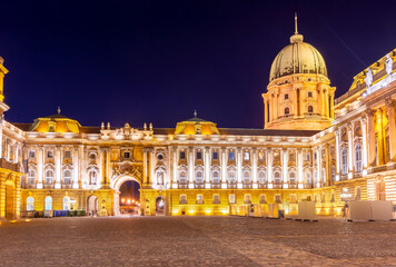 Fototapeta na wymiar Royal Palace of Buda courtyard at night, Budapest, Hungary