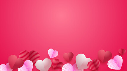Valentine's day love heart banner background. Valentine's day Red Pink Papercut style design background