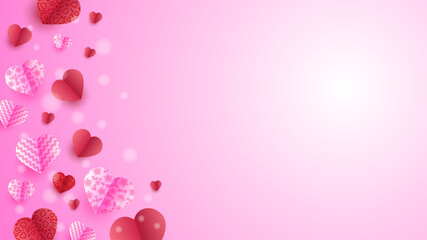 Valentine's day love heart banner background. Lovely Red Pink Papercut style design background