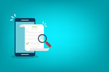 Online digital document inspection or assessment evaluation on smartphone, contract review, analysis, inspection of agreement contract, compliance verification. 
