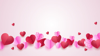Valentine's day love heart banner background. Valentine's day Red Pink Papercut style design background