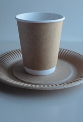 Disposable tableware glass and plate made of cardboard.