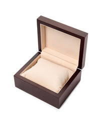 Empty stylish watch box isolated on white