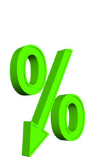 Symbol für Prozente mit Abwärtspfeil, 3D-Illustration