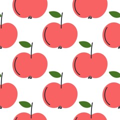 Apples seamless pattern vector illustration. Background with organic healthy food. Simple red apples template for wallpaper, packaging and design