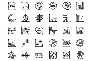 Graphs and charts line vector doodle simple icon set