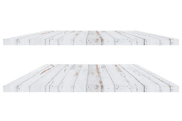 Wooden table top, shelf in coffee shop, perspective