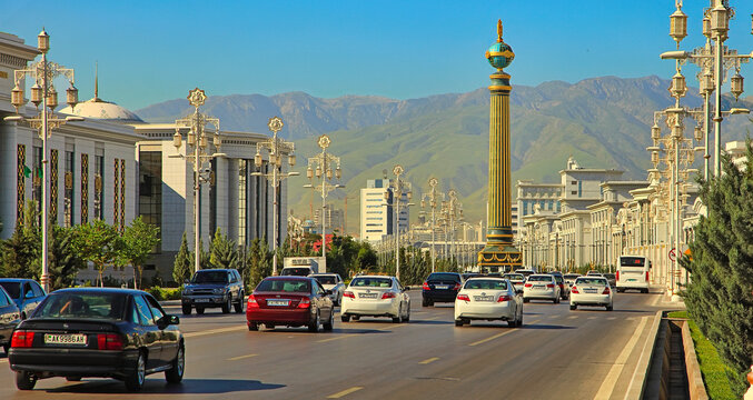 Ashgabat, Turkmenistan - May 02, 2019:  Modern architecture of Ashgabat. The new modern abstract monument.  Ashgabat, Turkmenistan,  May 02, 2019.