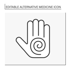  Care line icon. Treatment by magic hand. Alternative medicine concept. Isolated vector illustration. Editable stroke