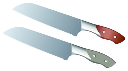 set of two realistic kitchen knives isolated on white background, Vector illustration, chef knife, Cutlery icon set