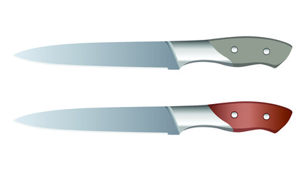 set of two realistic kitchen knives isolated on white background, Vector illustration, chef knife, Cutlery icon set