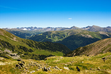 Fototapeta na wymiar views from the peak of the riu valley, Andorra, Catalunya, The Pyrenees, Europe