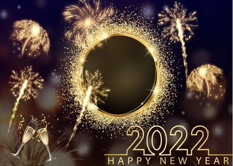 Happy New Year 2022 Frame With Fireworks