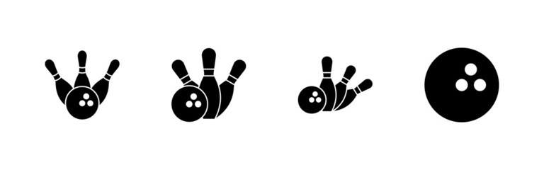 Bowling icons set. bowling ball and pin sign and symbol.