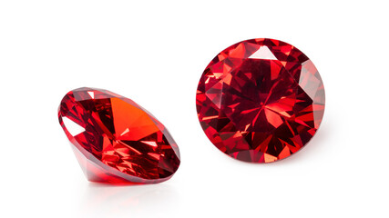 Fototapeta premium Red Ruby gemstone Round Cut isolate on white background, close up shot