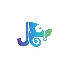 Letter J icon with chameleon logo  design template