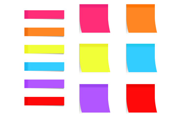 Set of colorful paper sheets isolated. Paper stickers on transparent background.