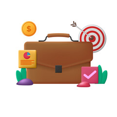 3d business briefcase management. corporate strategy development professional career creativity